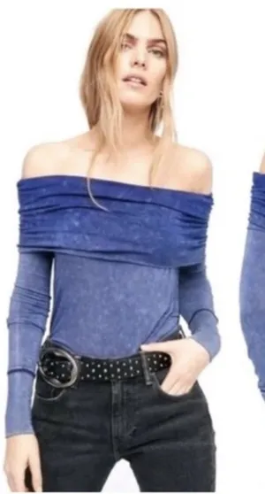 We The Free Purple Cosmo Cowl Neck Blue Sapphire Long Sleeve Off Shoulder Tunic thumbnail 1