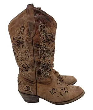 Seven Stars Womens Distressed Leather Cutout Crystal Studded Western Boots 8.5 thumbnail 1