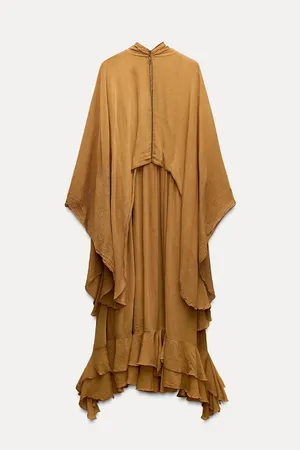 Zara dress maxi cape mustard yellow flowy kimono kaftan boho summer thumbnail 9
