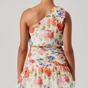 ASTR the Label One Shoulder Tiered Maxi Dress White Coral Floral Small NWT thumbnail 4