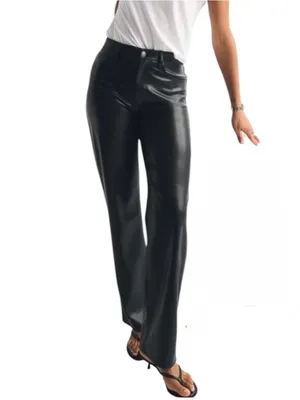 Abercrombie Curve Love High Rise 90s Relaxed Vegan Leather Pant Black Size 26 thumbnail 14