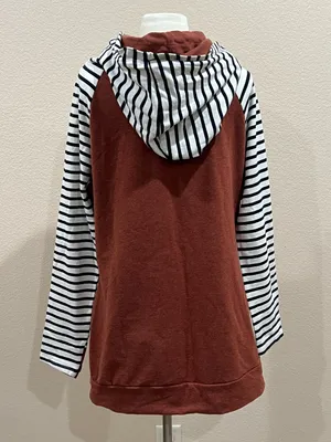 Vanilla Bay Rust Orange Double-hood Navy Striped Sweatshirt Size Large thumbnail 5