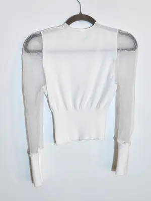 Idem Ditto White Cropped Sweater with Sheer Sleeves Size Medium Flaw thumbnail 5