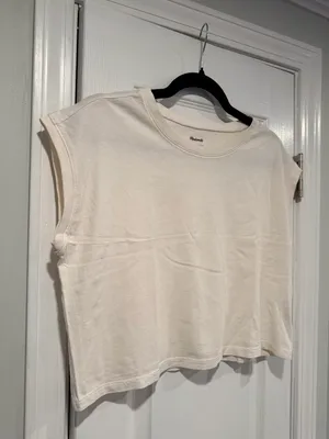 NWOT Madewell Size S Cream Softfade Cotton Sleeveless Crop Muscle Tee Shirt thumbnail 4
