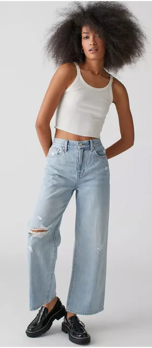 Pistola Loretta Wide Leg Jeans Light Gaze Blue Wash Size 28 High Rise Distress thumbnail 1