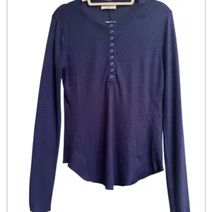 Zenana Light Navy Long Sleeve Henley Top thumbnail 2