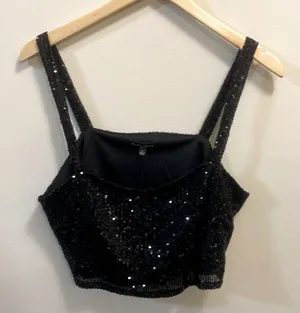 Hunter & brown black sequin cropped top size large thumbnail 1