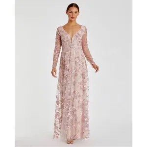 NWT Mac Duggal‎ 70224 Pink Floral Applique Long Sleeve Illusion Gown Size 10 thumbnail 3