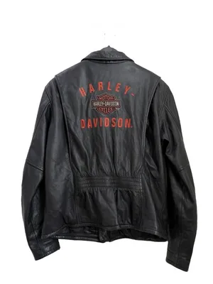 Vintage HARLEY DAVIDSON Black Leather Ruched Motorcycle Jacket Women’s Size L thumbnail 2