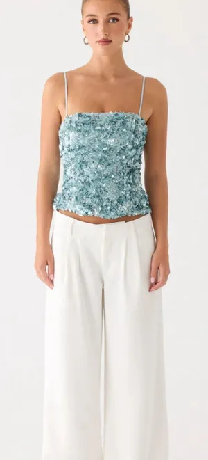 Peppermayo Alayna Sequin Top in Aqua Size: 6 thumbnail 1