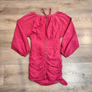 Free People‎ The Only One Mini Dress Pink Ruched Tie Neck Size XS Xsmall thumbnail 2