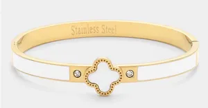 Quatrefoil Pointed Stainless Steel Hinged Bracelet-Gold/White thumbnail 1