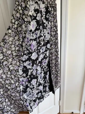 Lulus NWT Black Lavender Floral Ruffle Tie Strap Maxi Dress S thumbnail 10