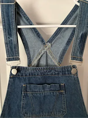 New NWT Cider Classic dark washed Denim Overall Shorts Women Jeans size M thumbnail 3