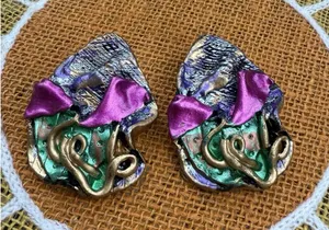 Vtg Mixed Media UNIQUE ABSTRACT‎ ART GEOMETRIC CLIP EARRINGS FASHION 80's thumbnail 1