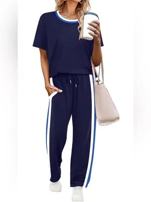 WIHOLL 2 Piece Lounge Sets for Women Matching Set Summer Outfits Short Sleeve To thumbnail 3