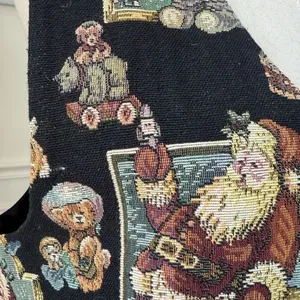 Vintage 90s Cleo Santa Christmas Teddy Bear Dog Cat Tapestry Vest L thumbnail 4