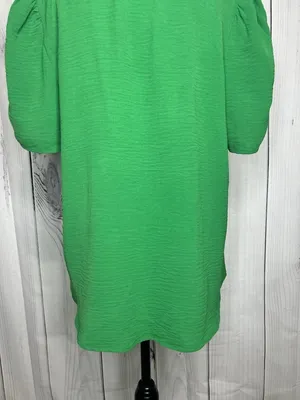 Jodifl Womens Sz Large Bright Green Short Ruched Sleeve V-Neck Blouse thumbnail 9