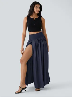 Halara Breezeful High Waisted Split Flowy Maxi Skirt Large Blue thumbnail 7