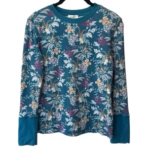 Sundance Blue Pink Floral‎ Long Sleeve Waffle Knit Thermal Top Feminine XS thumbnail 2