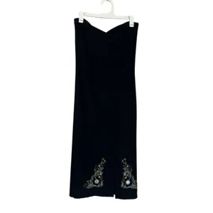 5.7.9 Y2K Black Strapless Embroidered Midi‎ Dress Size Small thumbnail 2