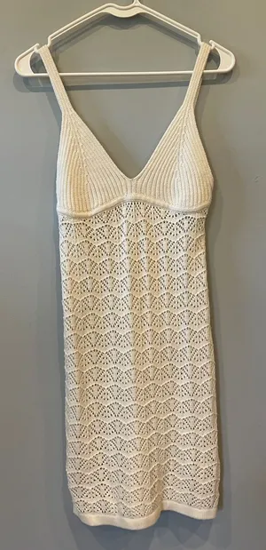 Women’s Cream Knit Lace Slip Dress - V-Neck Spaghetti Straps new size medium thumbnail 1
