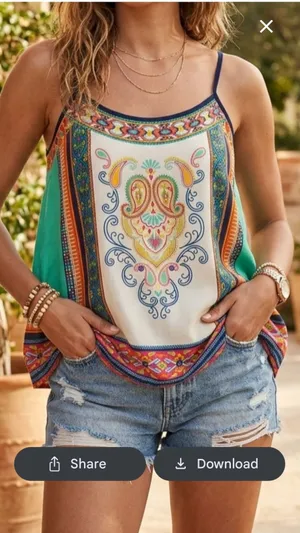 Flying Tomato Boho Euro Summer Festival Beach Paisley Spaghetti Strap Tank L thumbnail 1