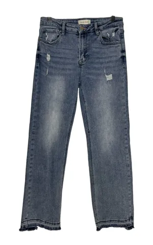 RISEN JEANS Size 29 Straight Leg High Rise Distressed Stretch Blue Denim thumbnail 1