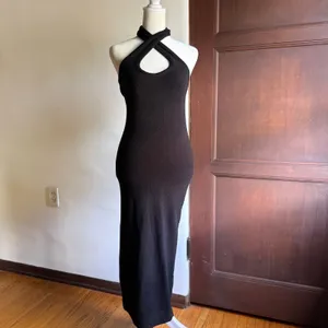 LPA | Revolve Alyssa Black Knit Halter Twist Neck Midi Dress | Small thumbnail 2