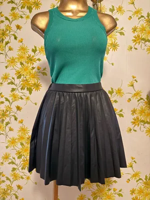 Zara Black Pleated Faux Leather Skirt size 11-12 thumbnail 6