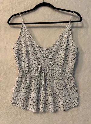 Abercrombie‎ & Fitch White Polka Dot Pleated Smocked Cami Peplum Top Large thumbnail 1
