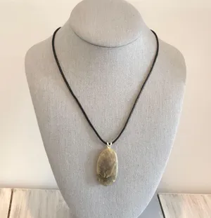 Handmade Awesome Necklace Black Cord W Beach Stone Pendant thumbnail 1