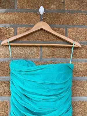 Marley Teal Chiffon Ruched Mini Dress S Strapless Turquoise Party Y2K thumbnail 5
