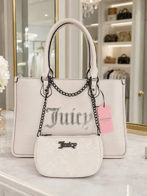 Juicy Couture Cream Rhinestone Tote with Velvet Mini Pouch NWT thumbnail 1