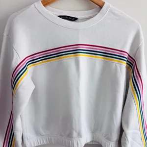 Abercrombie & Fitch Crop oversized Sweatshirt Womens XS White Rainbow Stripe thumbnail 4