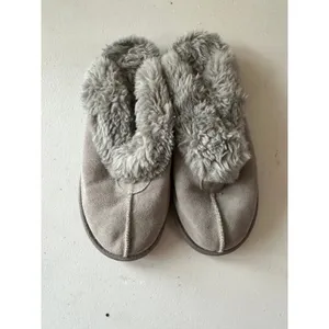Sox-Tab Women's Gray Fluffy Faux Shearling Genuine Suede Slippers Clogs 9 thumbnail 2