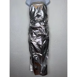 Anthropologie The Soleil Slim Strapless Ruched Dress Silver Size Small NWT thumbnail 3