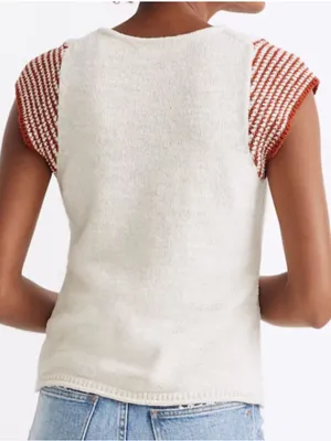Madewell Kimble Stripe Sleeve Sweater Size Small Red Cream Minimalist Coastal thumbnail 2