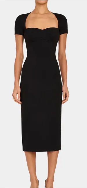 Amanda Uprichard Black Sweetheart Neckline Midi Dress thumbnail 1