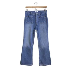 Forever 21 High Rise Patch Pocket Wide Leg Flare Jeans Medium Blue Denim Wash 28 thumbnail 2