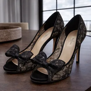 Valentino Garavani Black Floral Lace Heels (Size 38.5) thumbnail 1