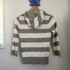 Hollister Y2K Large White Grey Stripe Full Zip Hoodie Grunge 2000s Fitted Beach thumbnail 3