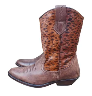 Ratio Leopard Print Haircalf Leather Cowboy Boots Brown Women‎ Size 7.5 thumbnail 1