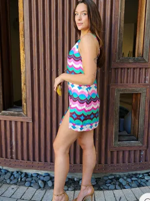 Olivaceous Multicolor Wave-Print Slip Dress Size Medium thumbnail 3