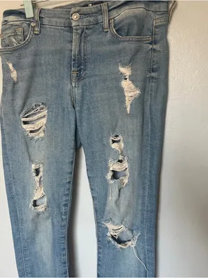 7 For All Mankind Light Blue Distressed Skinny Jeans thumbnail 3
