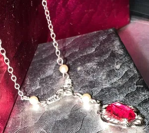 10K Gold 13” Red Stone/Pearl Drop Necklace thumbnail 13