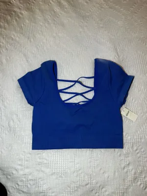 Aerie Seamless Cap Sleeve Bralette Top - Electric Blue thumbnail 3