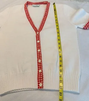 Vintage 60s 70s Arnold Palmer White Cardigan Sweater w/ Red Gingham Trim preppy thumbnail 7