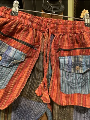 Hippie Patchwork Cotton Pants – Size Small Red thumbnail 3