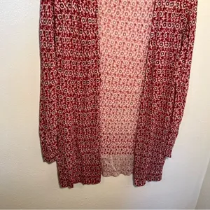 Loft Womens SIze XS Open Duster Cardigan Thin Semi-Sheer Red White Purple Floral thumbnail 5